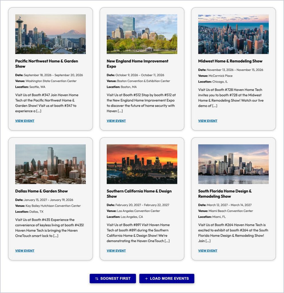 Snap Events Grid View