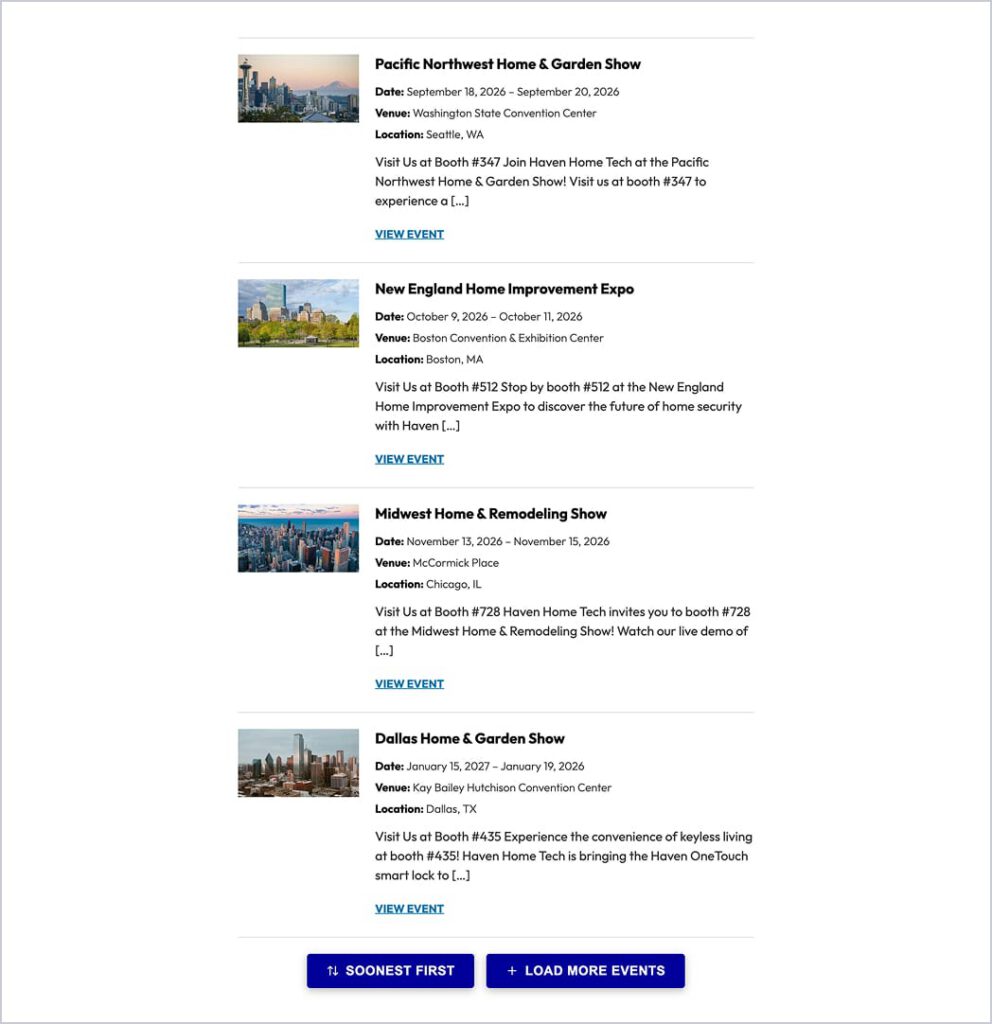 Snap Events List View